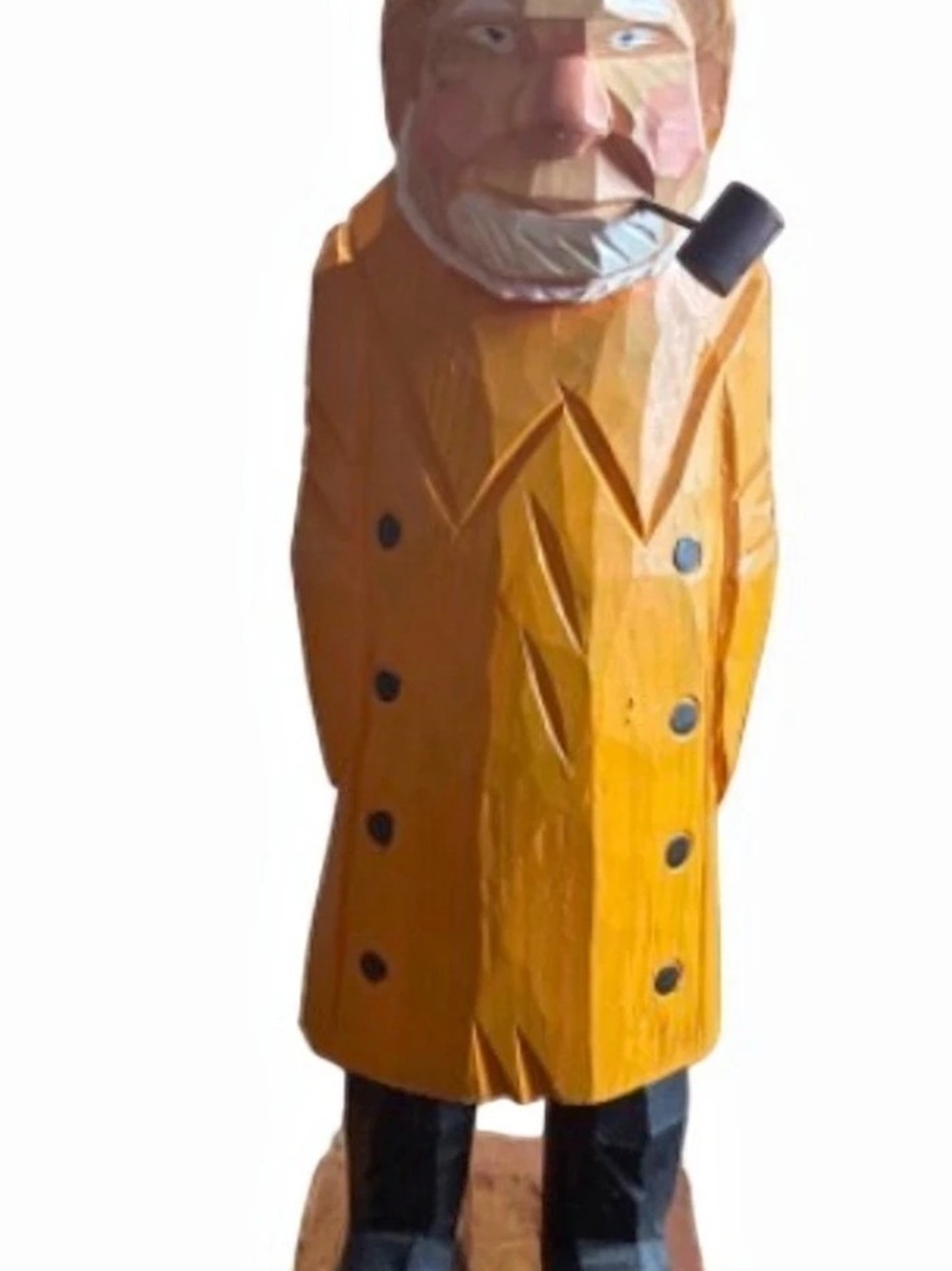 Folk art 18" Hand-Carved fisherman wood  Sculpture Orange & Brown